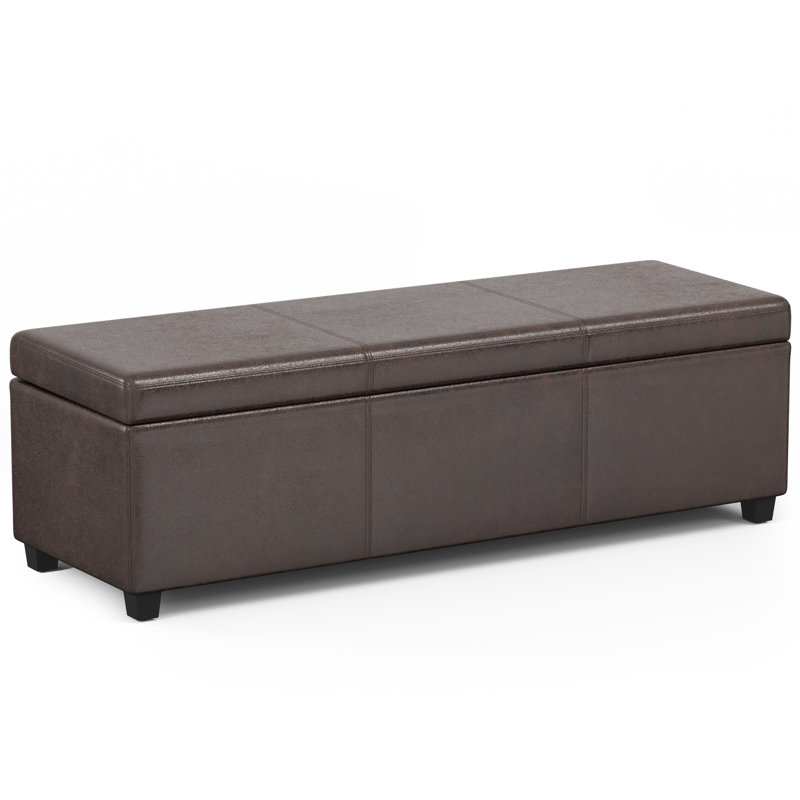 Avalon 54"W Upholstered Vegan Leather Contemporary Rectangular Lift-Top Storage Ottoman Bench with Hidden Storage