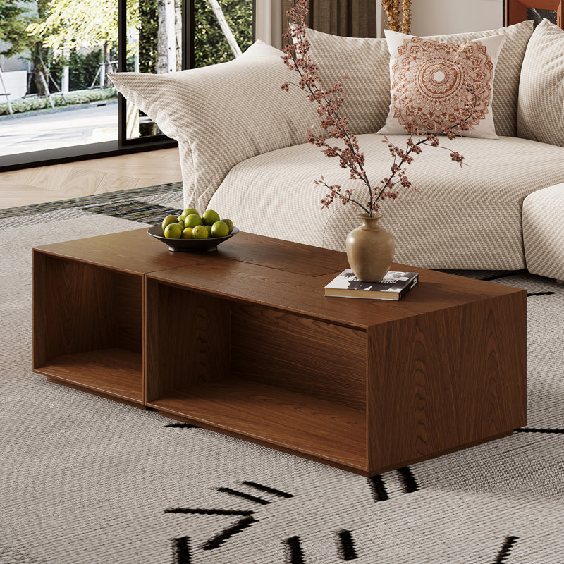 53.2'' Modular Wood Coffee Table- Convertible to Square/Rectangle, Minimalist Side Table with Wood Grain Veneer, Adjustable Configuration, 2 Pieces