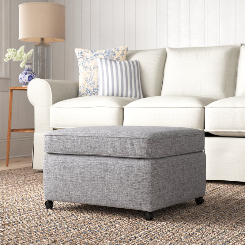 Rika Upholstered Ottoman, Zuma Pumice Textured Linen
