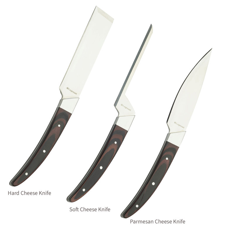  Caseus Japanese Steel Cheese Knife Set, Dark Wood Brown