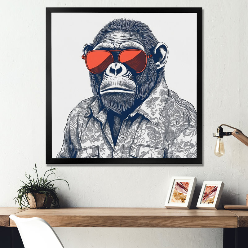 Art mural sur toile gris et orange avec lunettes de soleil, H 16 po x l 16 po x P 1 po, Cadre photo noir