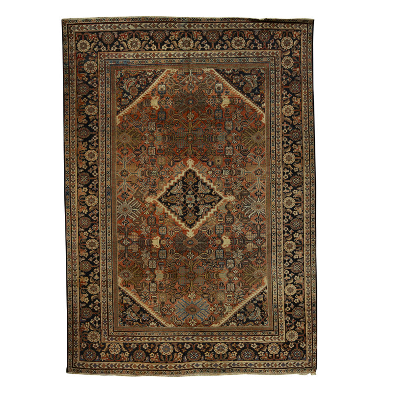 Tapis noir et brun de haute qualité noué à la main