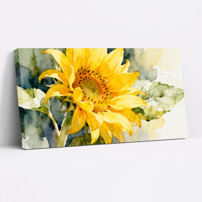 Ensemble de 1 tableau mural floral aquarelle tournesol sur toile tendue