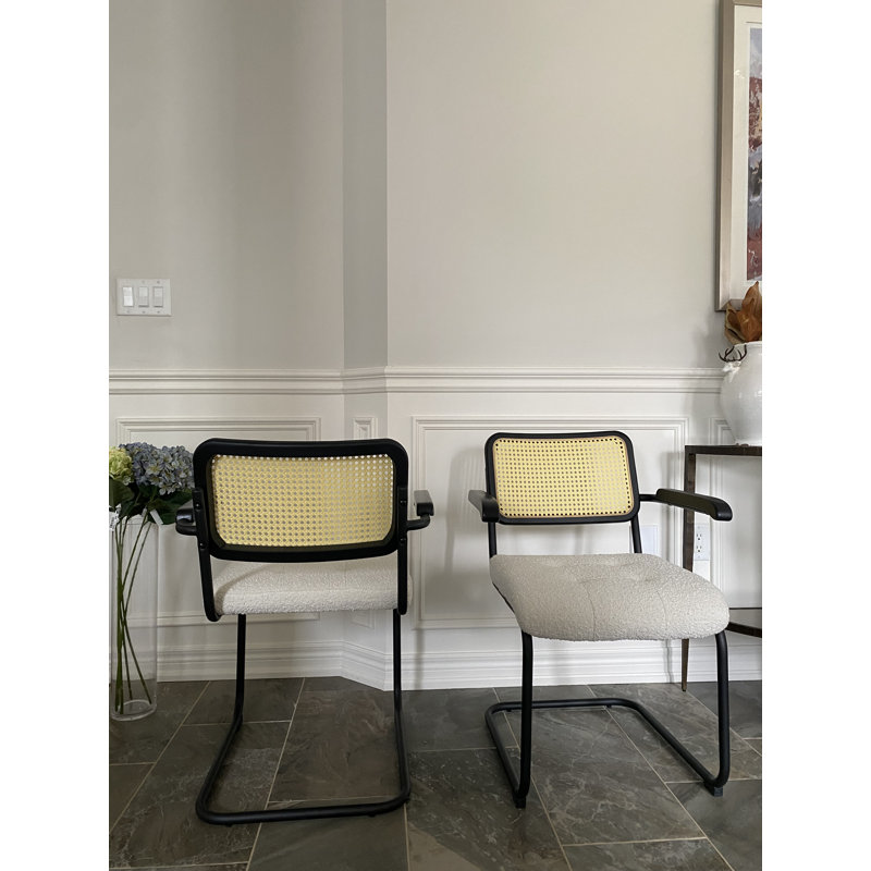 Style Rattan Back Upholstered Seat Dining & Arm Chair, Gray