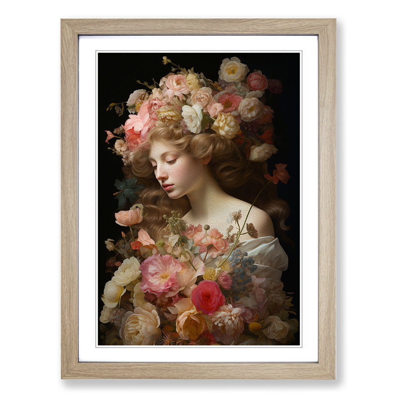 Floral Renaissance - Framed Print, 46cm H x 34cm W x 2cm D, Oak