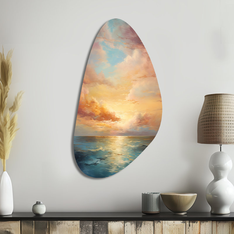 Océan coucher de soleil céleste symphonie - art mural asymétrique en métal coucher de soleil, H 39 po x l 21 po