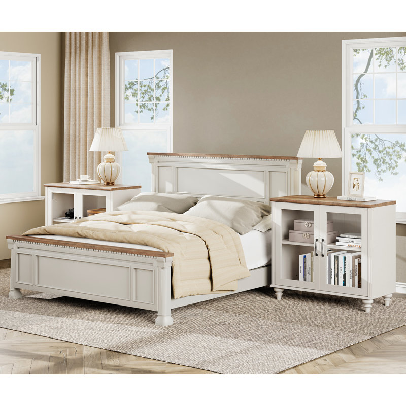 Ensemble de 2 tables de bout pour chambre à coucher avec portes en verre Corretta, blanc