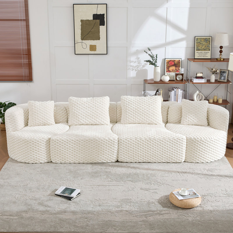 Canapé modulaire modulaire 137,8 po, White Polyester, White