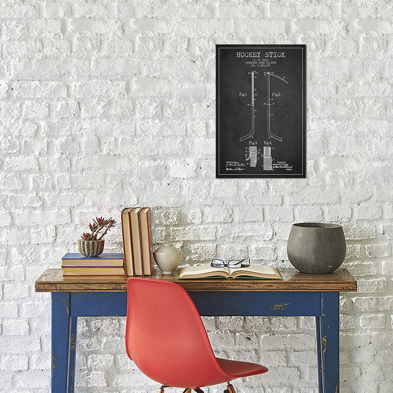 Hockey Stick Charcoal Patent Blueprint by Aged Pixel - Wrapped Canvas Print, 101.6 cm H x 66.04 cm W x 3.175 cm D