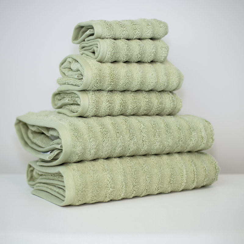 Modern Threads Spa Collection 6-Piece Ultra Soft Quick-Dry 550GSM 100% Combed Cotton Wavy Towel Set, Sage
