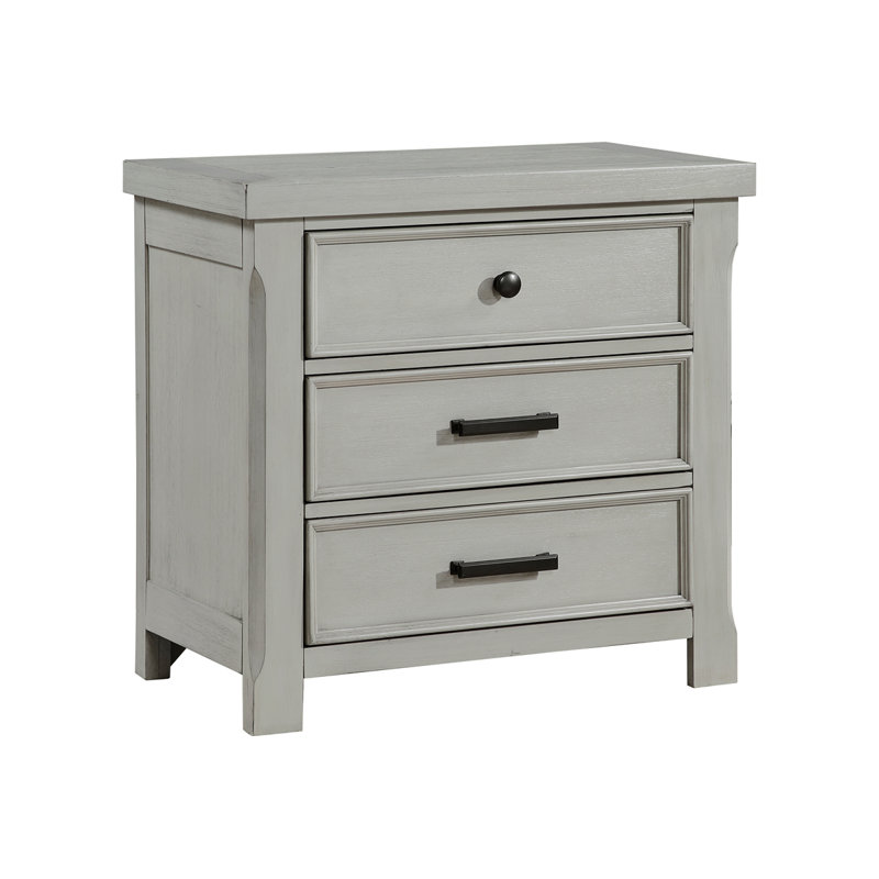 Table de chevet 1Pc avec finition gris clair et 3 tiroirs de rangement