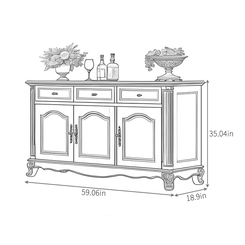 Buffet haut de gamme de style rétro, Brun, H 35,04 po x l 59,06 po x P 18,9 po