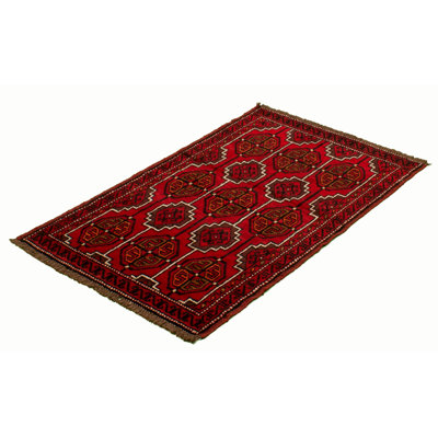 Tapis décoratif en laine de conception unique noué à la main new age esari turkman rouge 3 pi 5 po x 5 pi 4 po