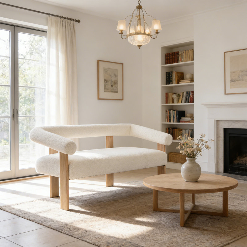Round Armrest Loveseat(Beige), Beige