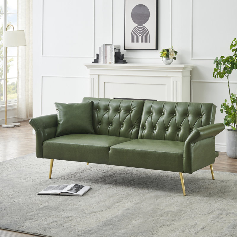 Canapé-lit moderne en similicuir 67,71 pouces avec accoudoirs ajustables, Vert