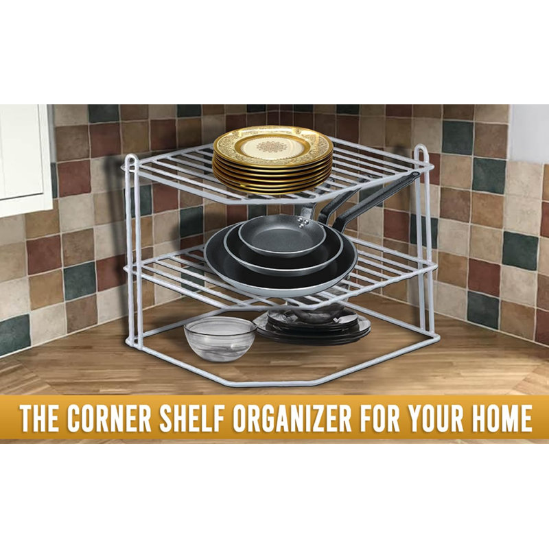 Kitchen Mesh 3 Tier Plastic Corner Rack, Helper Shelf, Keeps Spices and Cups Organized, 2215-20