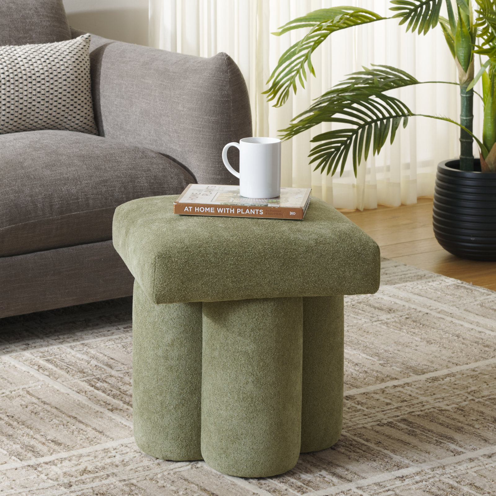 17" Linen Upholstered Ottoman