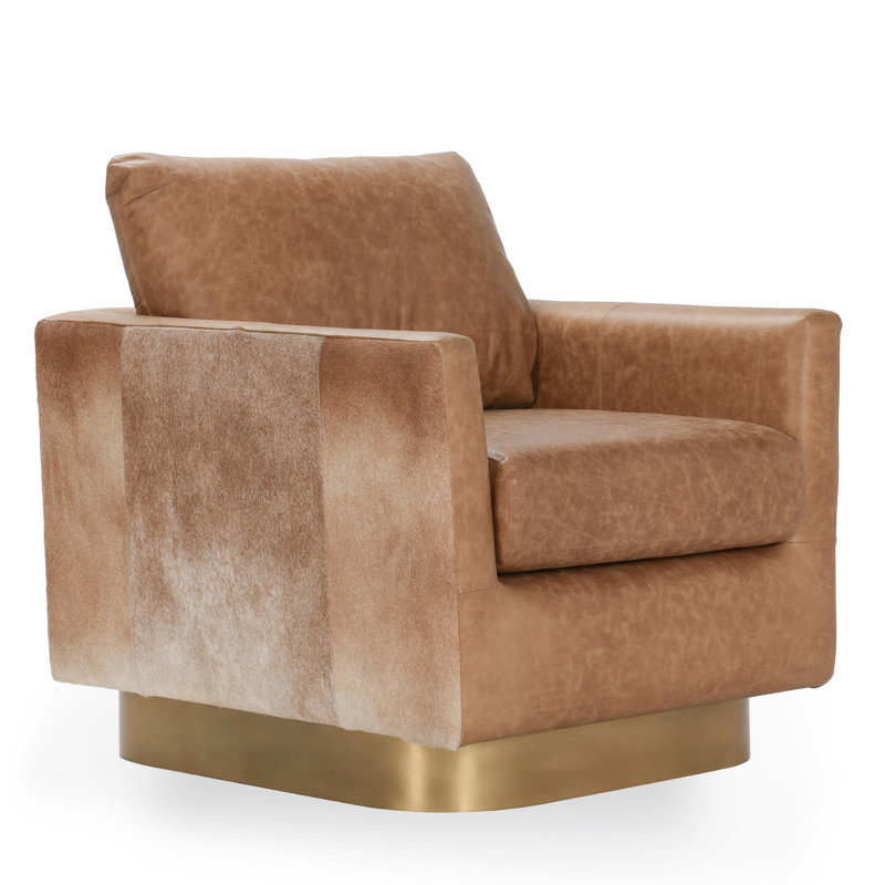 Lathe Leather Accent Chair, Chestnut Top Grain Leather/Gold