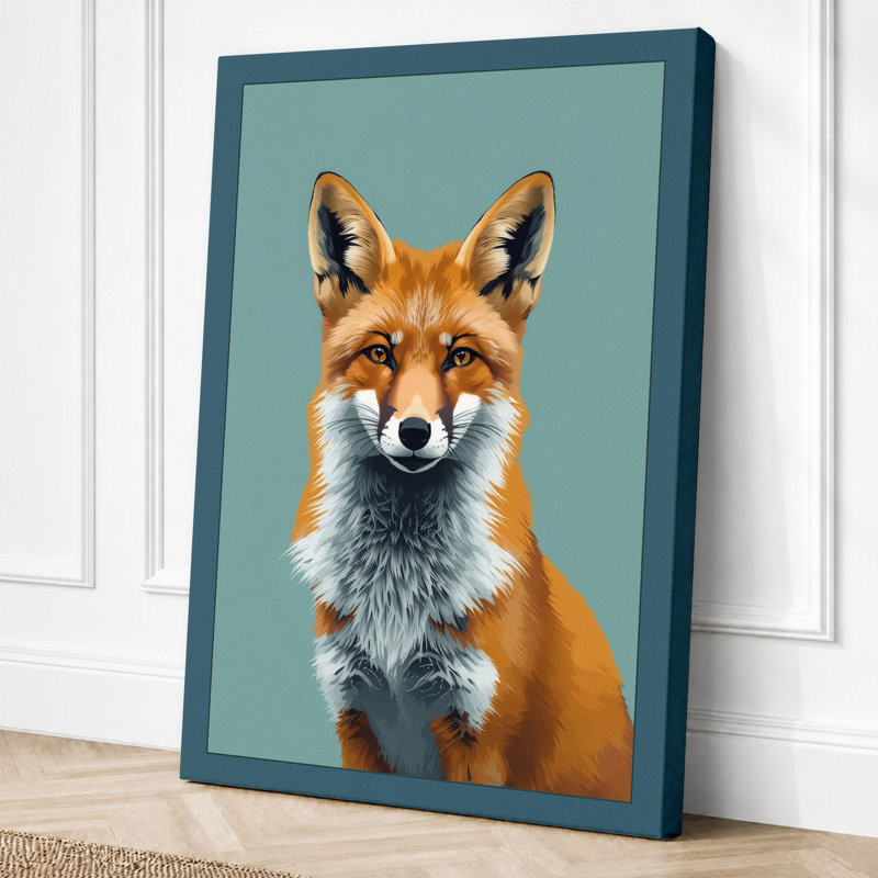 Fox in Focus Modern - Wrapped Canvas, 36x24 - 91.4 x 61.0 cm, Teal Border