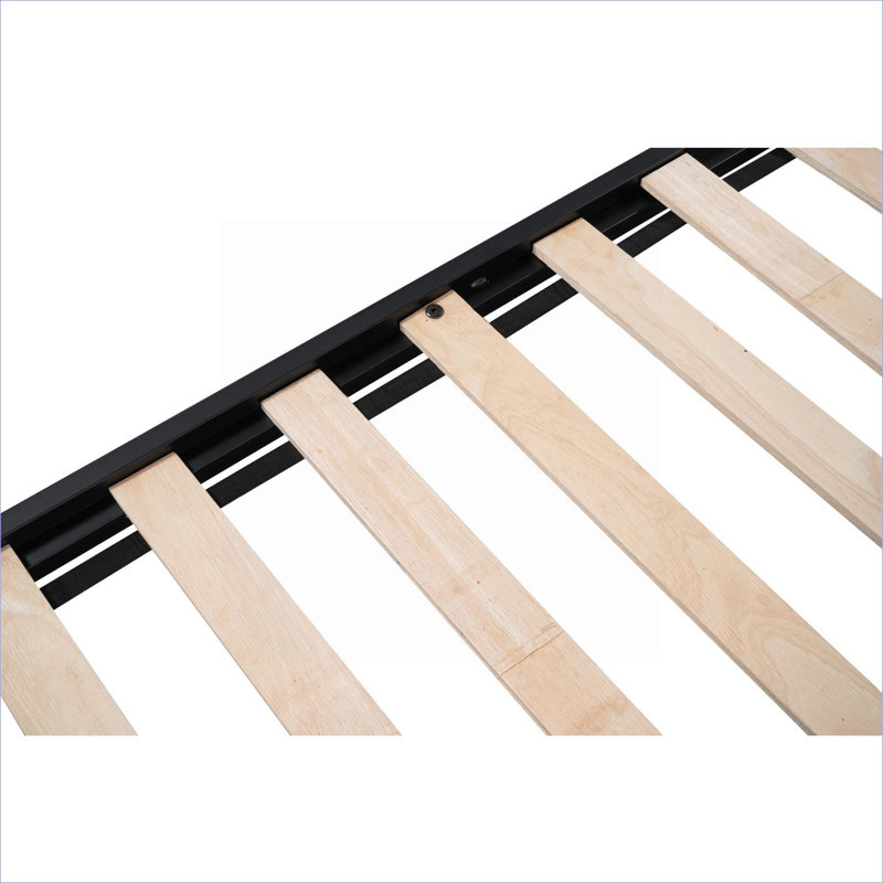 Transformable Full Size Bed Frame, Black-toned Steel Construction, Convertible Loft Bed To Bunk Bed With Under-Bed Table Set