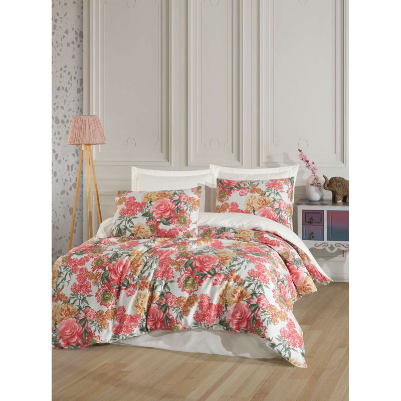 Quilt Cover Set, Red Floral, Twin Extra Long Duvet Cover + 1 King Pillowcase