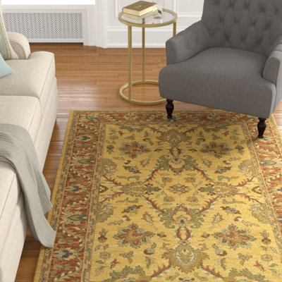 Tapis doré / jaune en laine noué à la main Abell