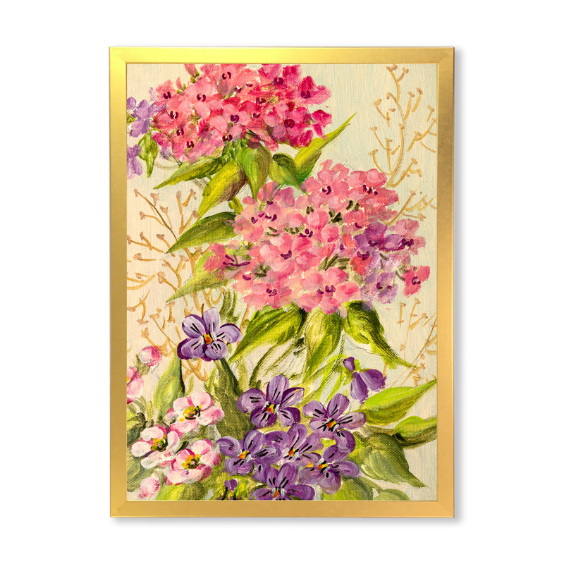 «Pink and Purple Wildflowers II», reproduction sur toile encadrée, Toile avec cadre photo doré, H 12 po x l 8 po x P 1 po