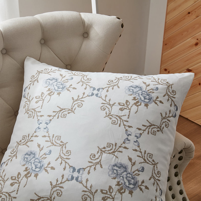 Ensemble de 2 coussins décoratifs roses brodés Rose, Gris bleu