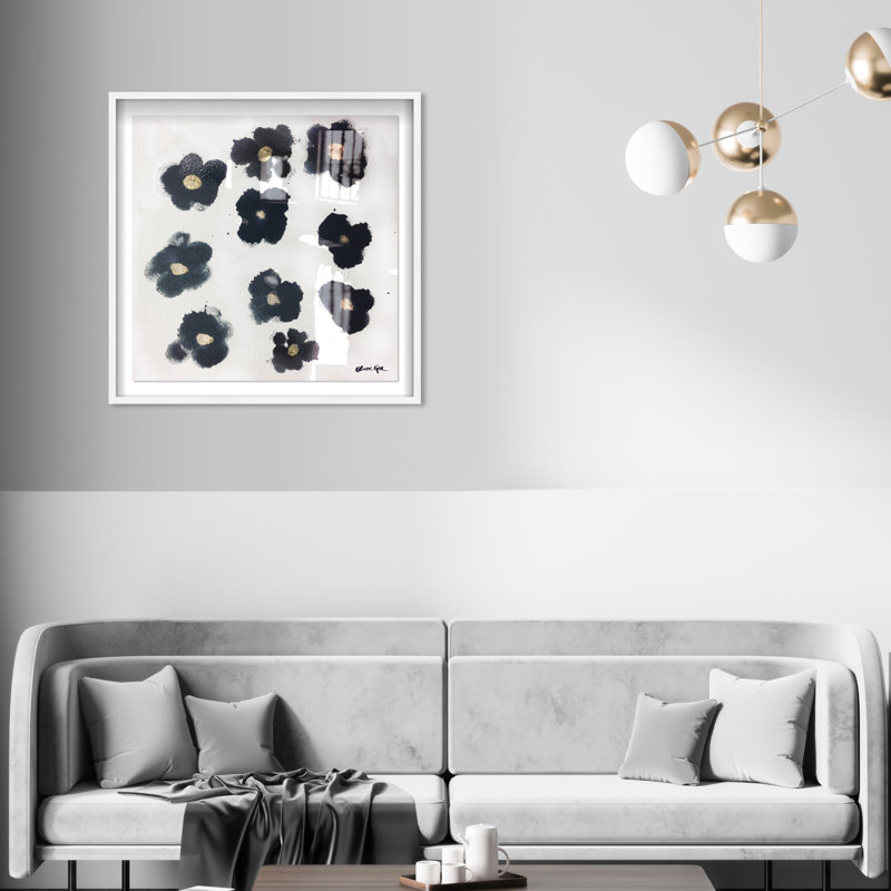 Coco's Gold Camellias - Graphic Art, Shadowbox, White, 32" H x 32" W