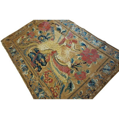 Tapis en soie tissé à plat de qualité musée Mid Mid Century Century 2 pi 0 po x 2 pi 8 po