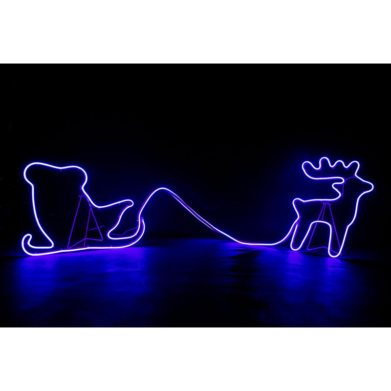 Reindeer with Sleigh Neon Effect Rope Light Silhouette with 90 LEDs, Blue