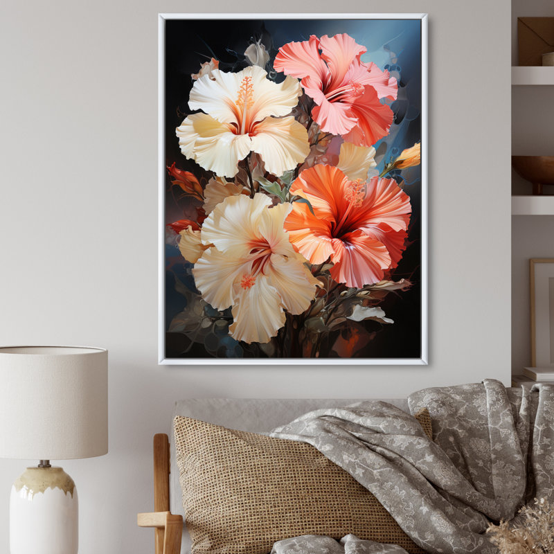 Laurel Hibiscus Impression romantique III, H 32 po x l 16 po x P 1 po, Cadre flottant blanc