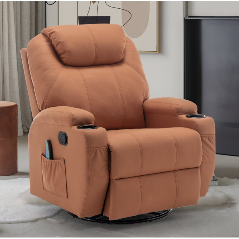 Orange Microfiber Swivel Recliner with Massage and Heat