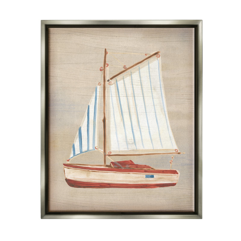 Voilier rouge rustique, reproduction sur toile, H 21 po x l 17 po x P 1,7 po, Cadre flottant gris lustré
