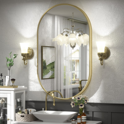 Amara Oval Tempered Glass and Aluminum Alloy Framed French Cleat Mounted Wall Mirror