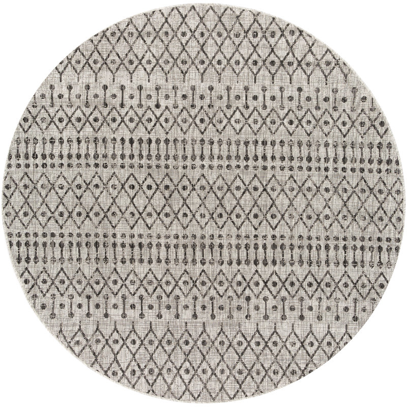 Tapis intérieur / extérieur kaki / gris anthracite Hongming Southwestern, Rond 5 pi