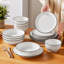 Service de table 16 pièces en céramique blanche avec rebords noirs - Service de table moderne en relief à nervures pour 4 personnes, comprenant assiettes, assiettes à salade, assiettes à soupe et bols - Articles essentiels pour les fêtes, mariages et soupers-363100780