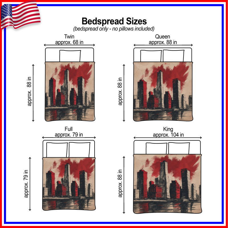 Red Black Skyline Quilted Bedspread All Sizes, King