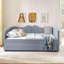 Lit de jour double, lit de jour rembourré en vichy équipé d'un cadre gigogne escamotable et d'une poche de rangement latérale, canapé-lit multifonctionnel en bois massif pour chambre d'enfant et chambre d'amis - bleu-130796965-130796969
