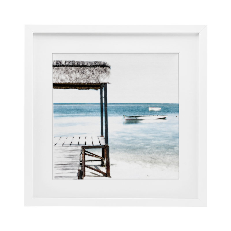 «Calm Waters Beach Coast», reproduction encadrée sous verre, conception de Noah Bay, H 16 po x l 16 po, Cadre blanc côtier
