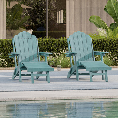 Ensemble de 2 chaises Adirondack pliantes, chaise d'extérieur réglable en plastique PEHD 3 positions avec repose-pieds rétractable pour terrasse