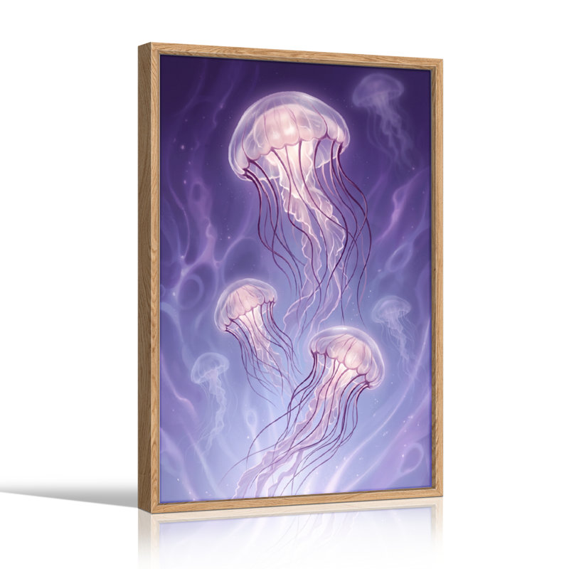 Jellyfish Ocean, reproduction d'art sur toile, ensemble de 1, Natural, 48"H x 32"W