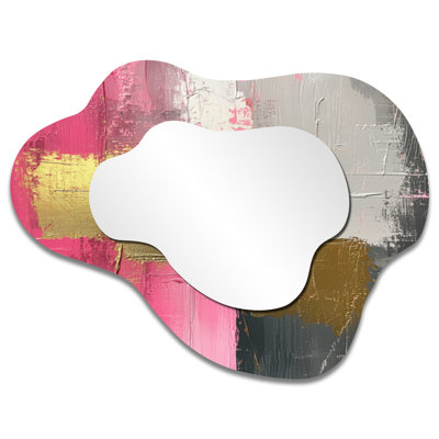 Cherry Blossom Pure Form - Midcentury Asymmetrical Wall Mirror, Modern Vanity Mirror, Printed on Metal