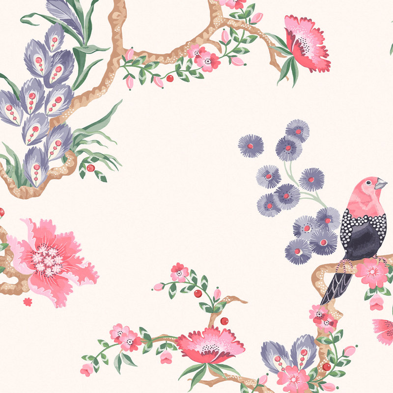 Cath Kidston Birds & Berries Navy Wallpaper, Pink