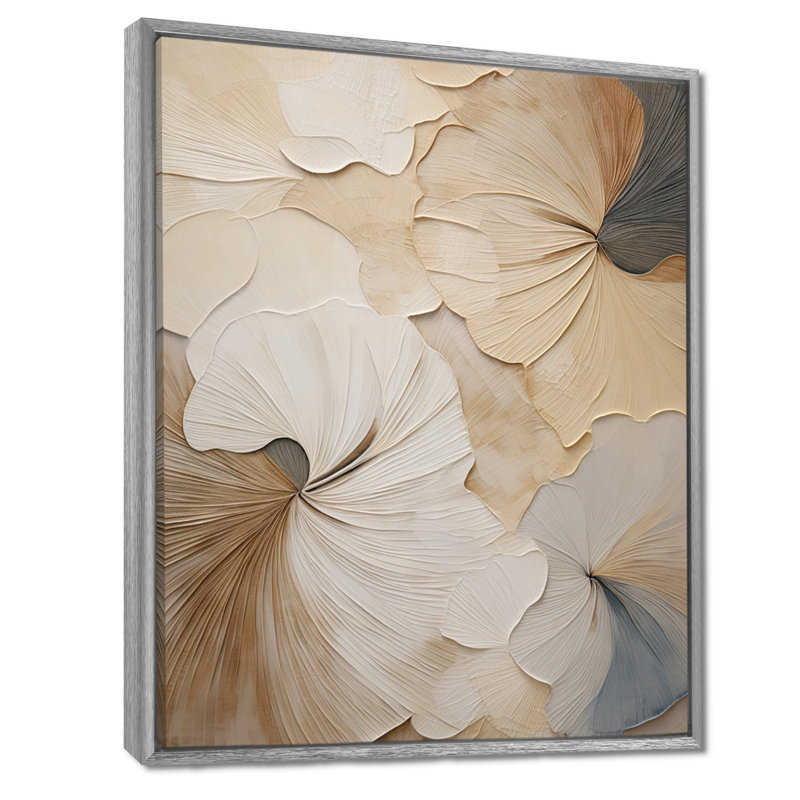 Beige Minimalism Elegance in Bloom - Flowers Wall Art Print, Beige Canvas Art Print, Floater Framed Print, 32" H x 24" W