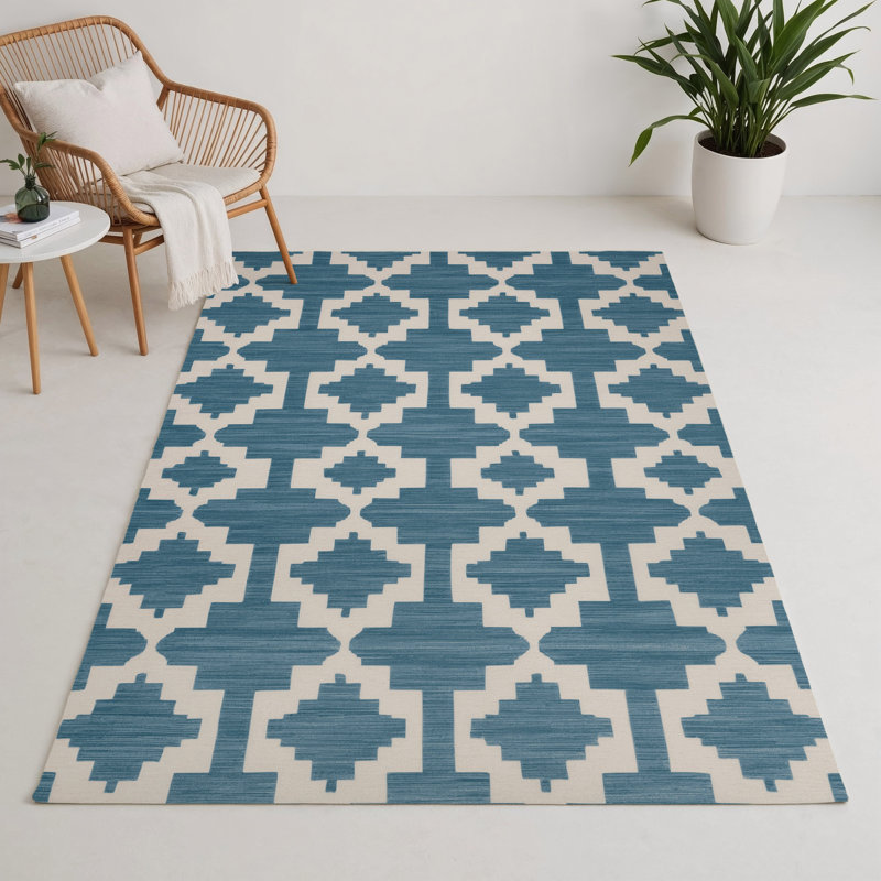 Tapis bleu intérieur et extérieur Trellis, Rectangle 5 pi x 7 pi