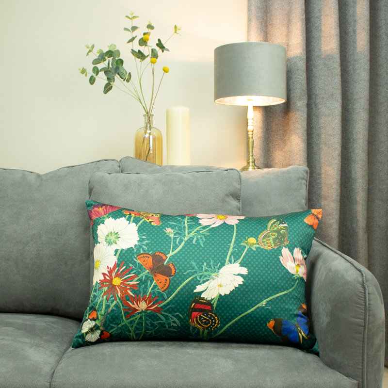 Floral Rectangular Throw Cushion, Polyester