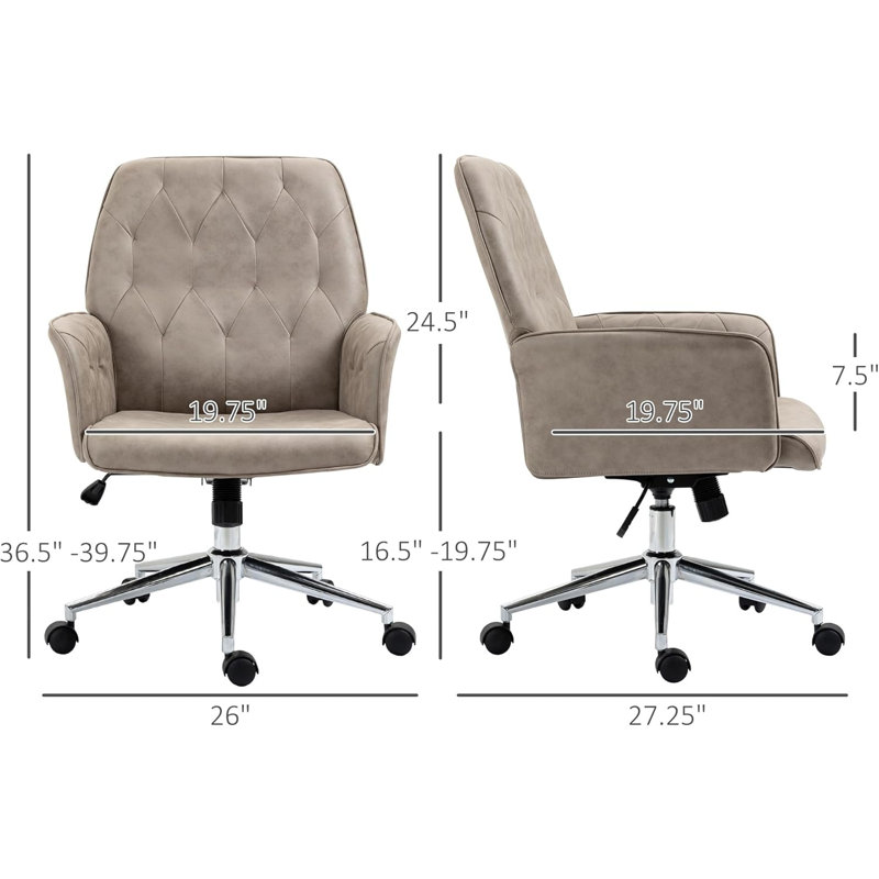 Light Grey Leather Swivel Task Chair with Chrome Base