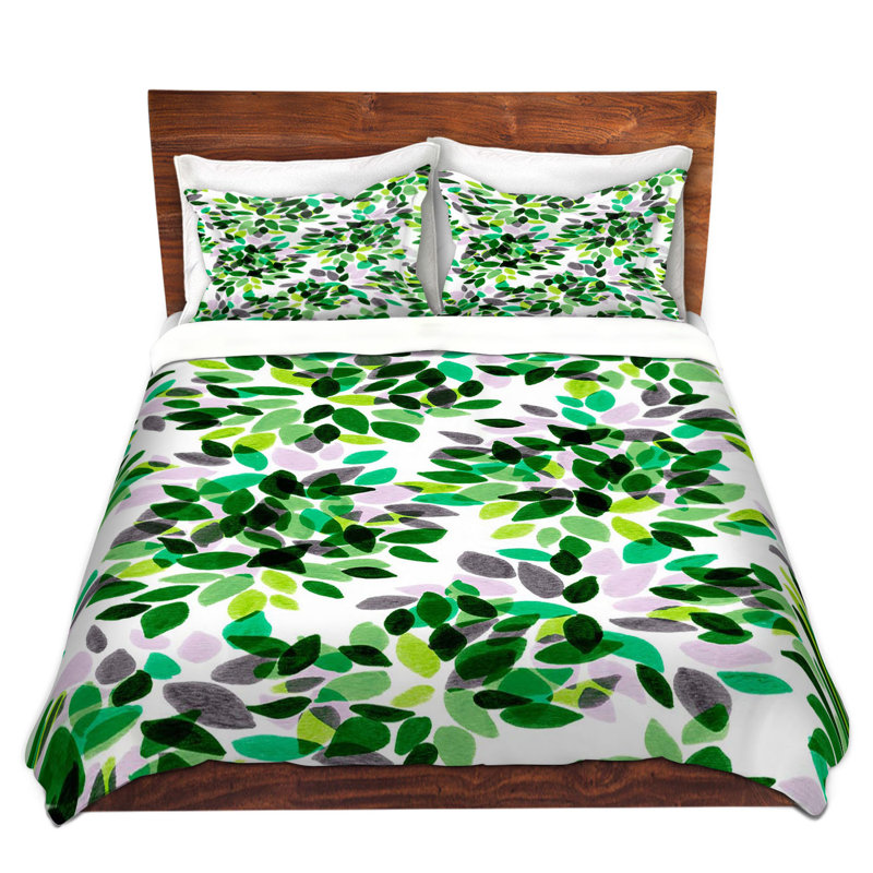 Ensemble de housse de couette dahlia points i, 1 housse de couette grand + 2 taies standards, Vert / Gris