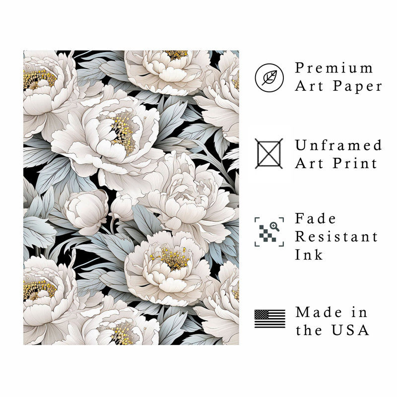 Motif floral de luxe pivoines XVIII, H 14 po x l 11 po